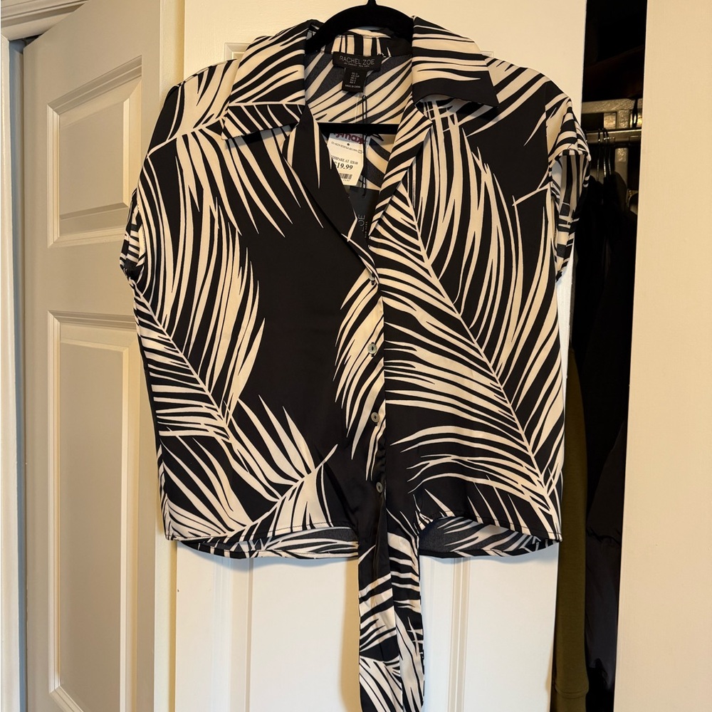 Rachel Zoe Black and White Leaf Print Button Down Shirt